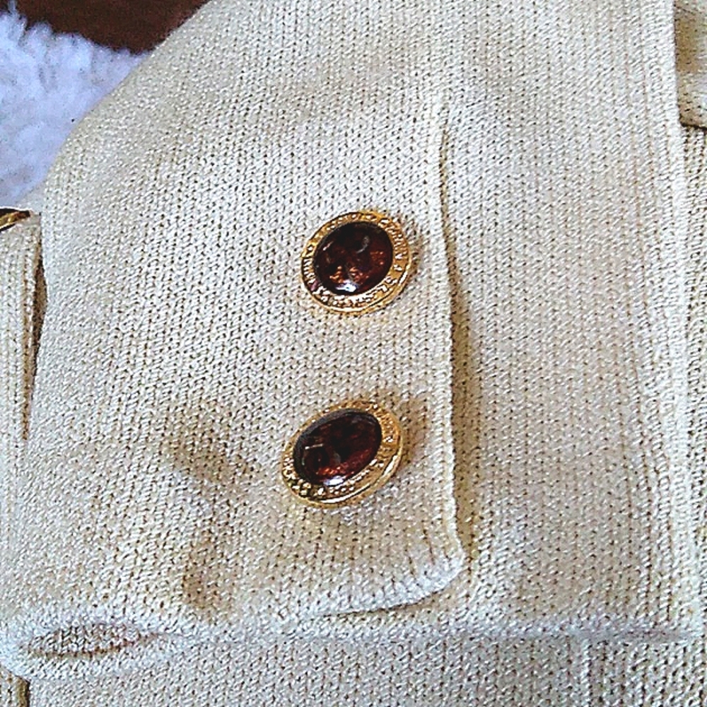 ST JOHN SIZE 12 SANTANA KNIT CREAM, MARBLED COPPER BUTTONS JACKET - Picture 5 of 8